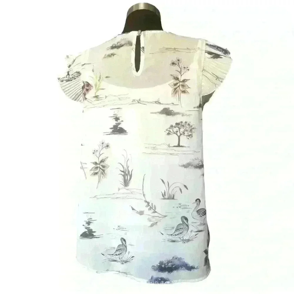 Westmoon Ruffle Sleeve Nature Pattern Blouse - Picture 2 of 11